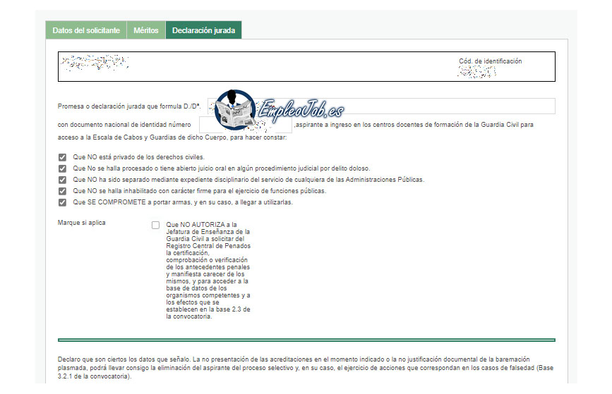 declaracion jurada guardiacivil