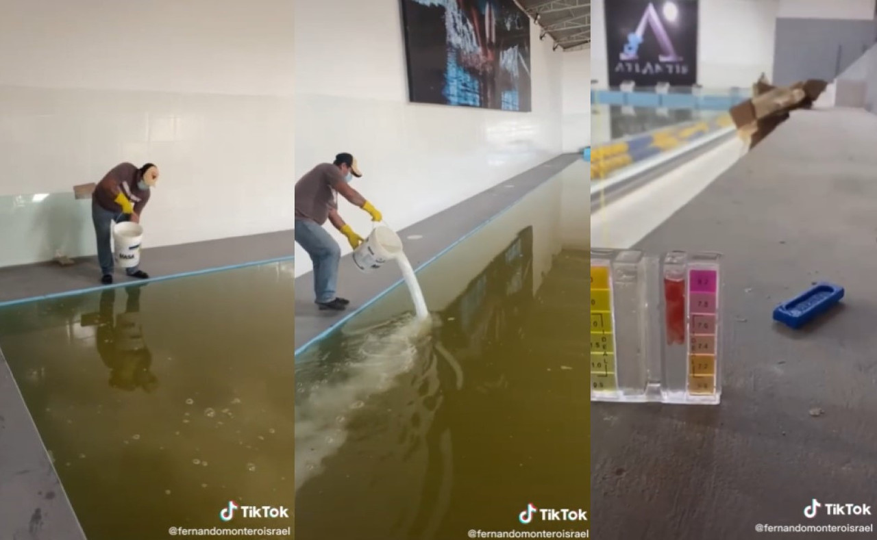 Limpia una alberca con agua verde, los internautas quedan sorprendidos