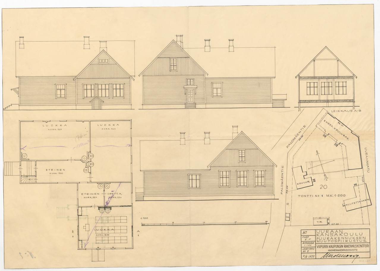 Viipurin maistraatin arkisto Icb 217 Uuraan kansakoulu muutospiirustus 1 1933 1933 Tiedosto 1