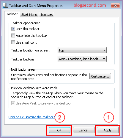 Mengubah Letak Taskbar Menjadi Diatas atau Samping