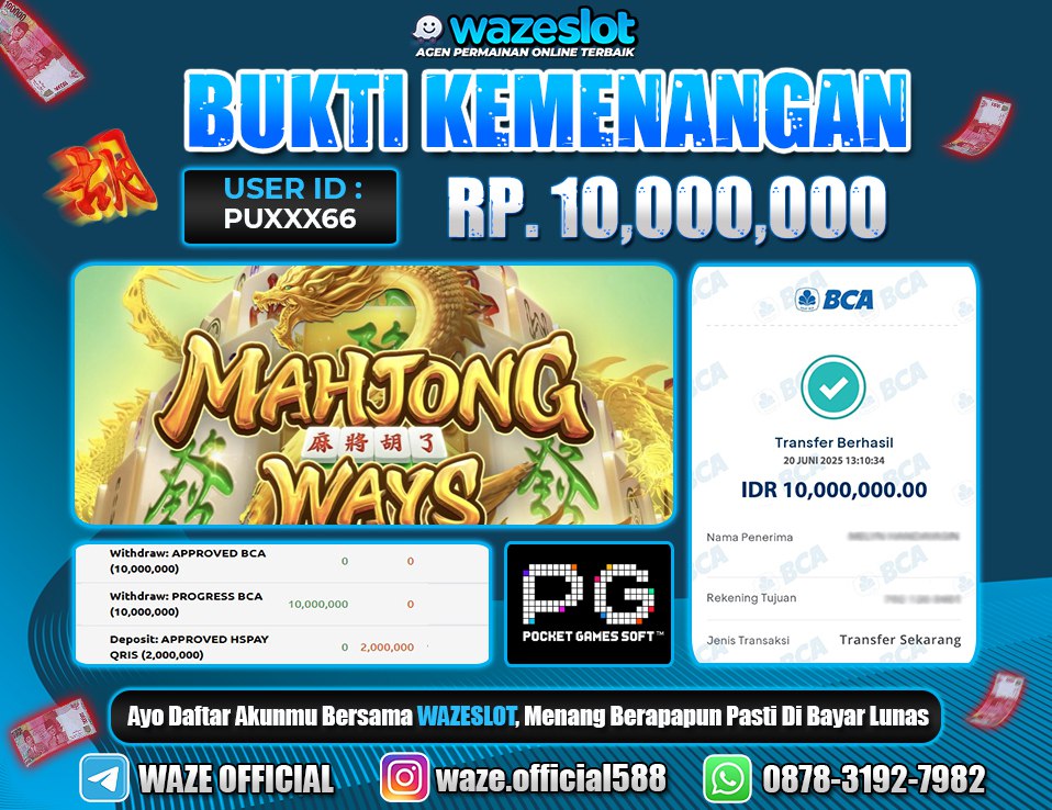 BUKTI KEMENANGAN 21 JUNI 2025 DI GAME MAHJONG WAYS
