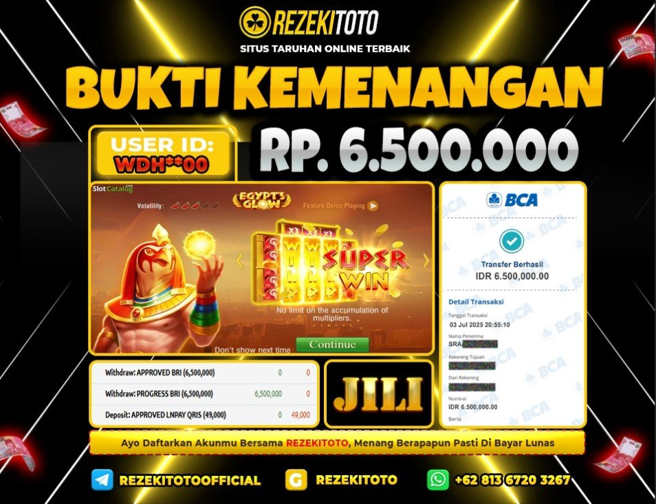 BUKTI KEMENANGAN 03 JULI 2025 EGYPTS GLOW 6 JUTA 