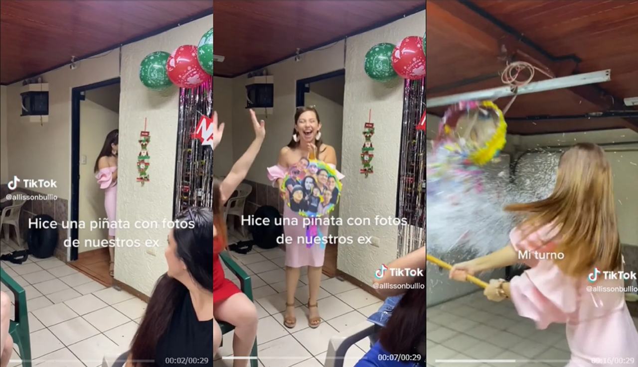 Piñata con fotos de exnovios se hace viral, la rompen sin piedad ¡Mira el video!