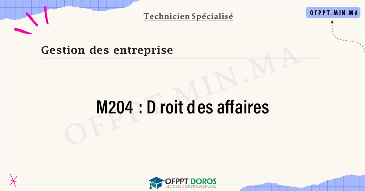 Sommaire détaillé du cours Droit des affaires M204 OFPPT - Structure du module