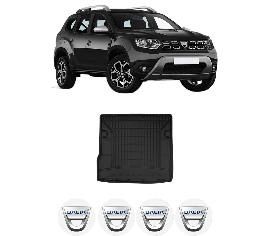 Tavita Portbagaj DACIA DUSTER (HM_) din 2017-2023, Protectie Portbagaj Auto, 4x Stickere auto cu DACIA