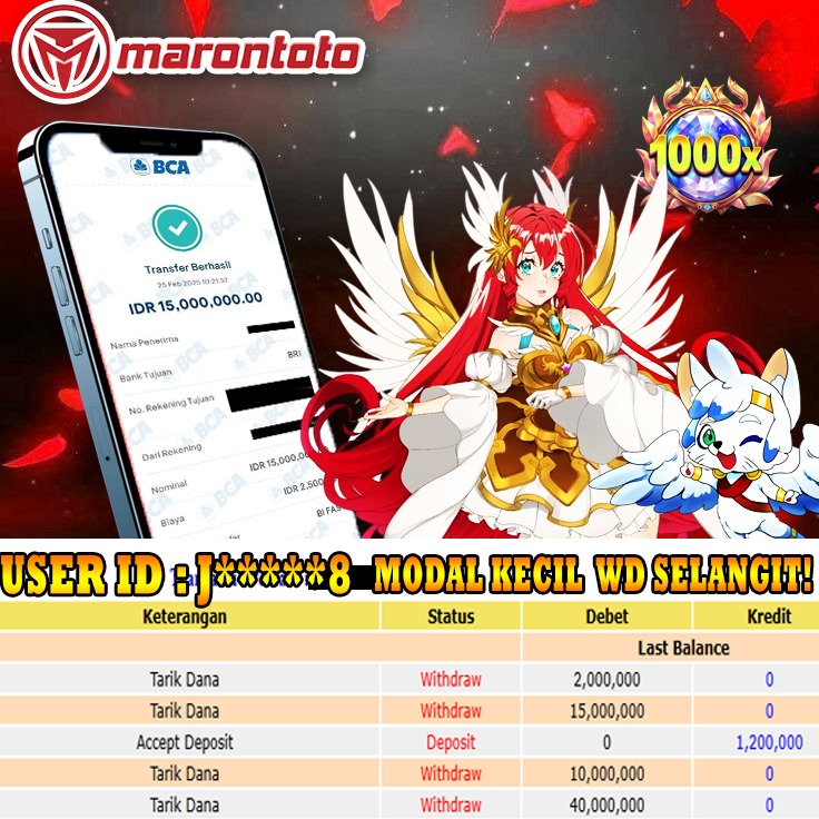 Bukti Kemenangan Member Marontoto Sebesar  15000,000 JuTa