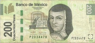 Una banconota da 200 pesos con l'immagine di Sor Juana