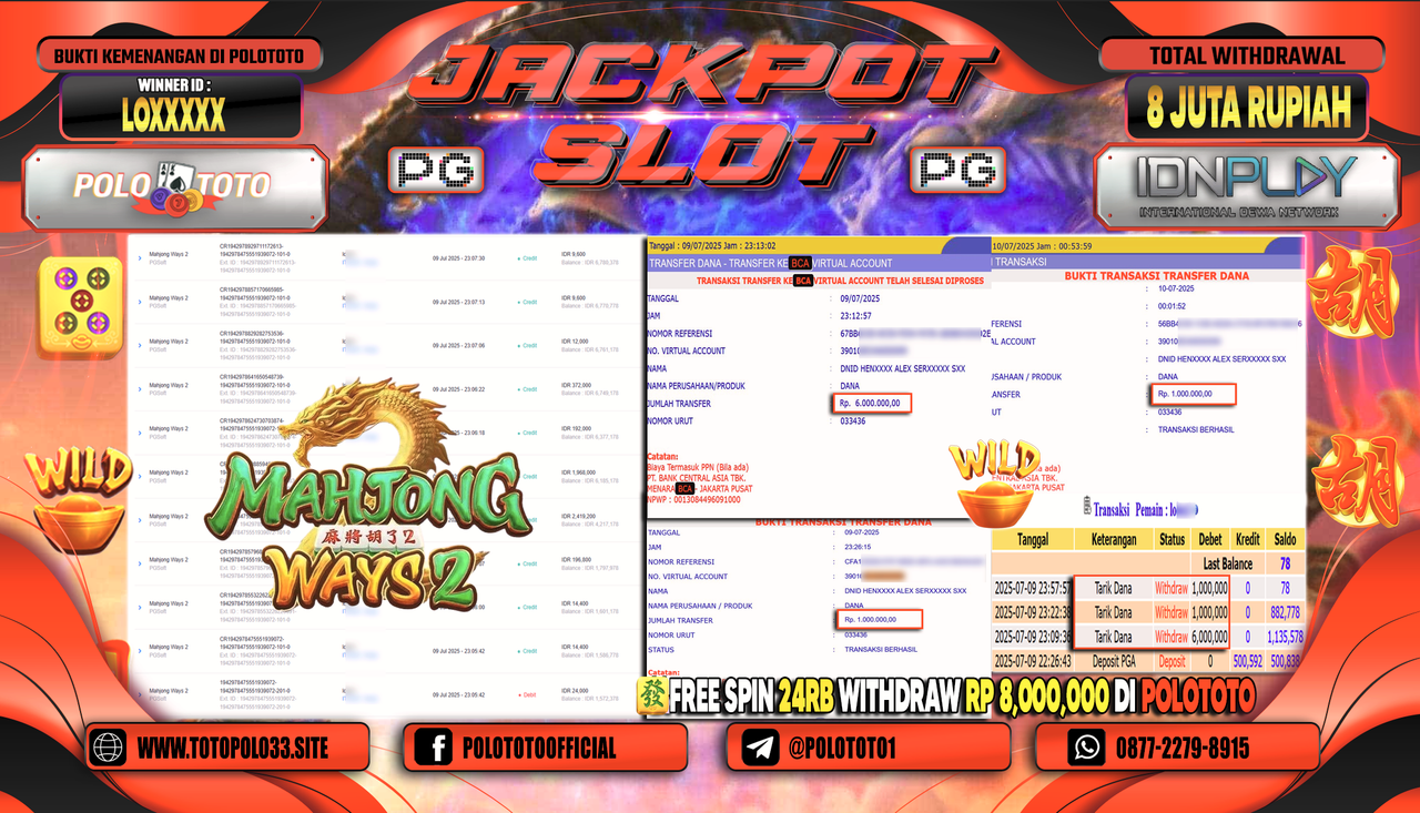 POLOTOTO JACKPOT SLOT MAHJONG WAYS 2 Rp.8.000.000,-