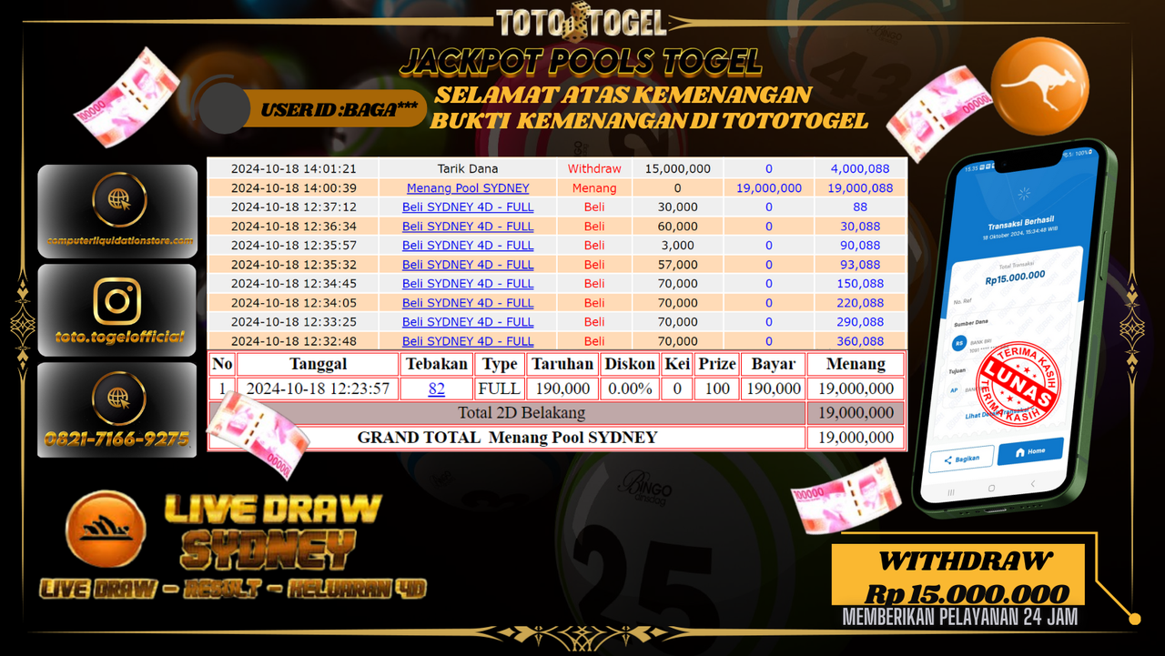 Bukti Kemenangan Permainan Pools Togel Sydney  ID : BAGA*** Terbayar Lunas!!