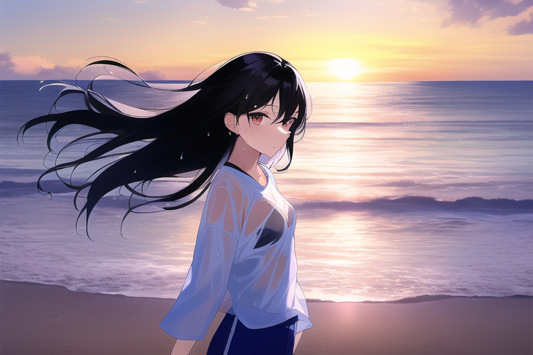 Best quality, masterpiece, small breasts, wet clothes, beautiful light, beach, s s-336839458