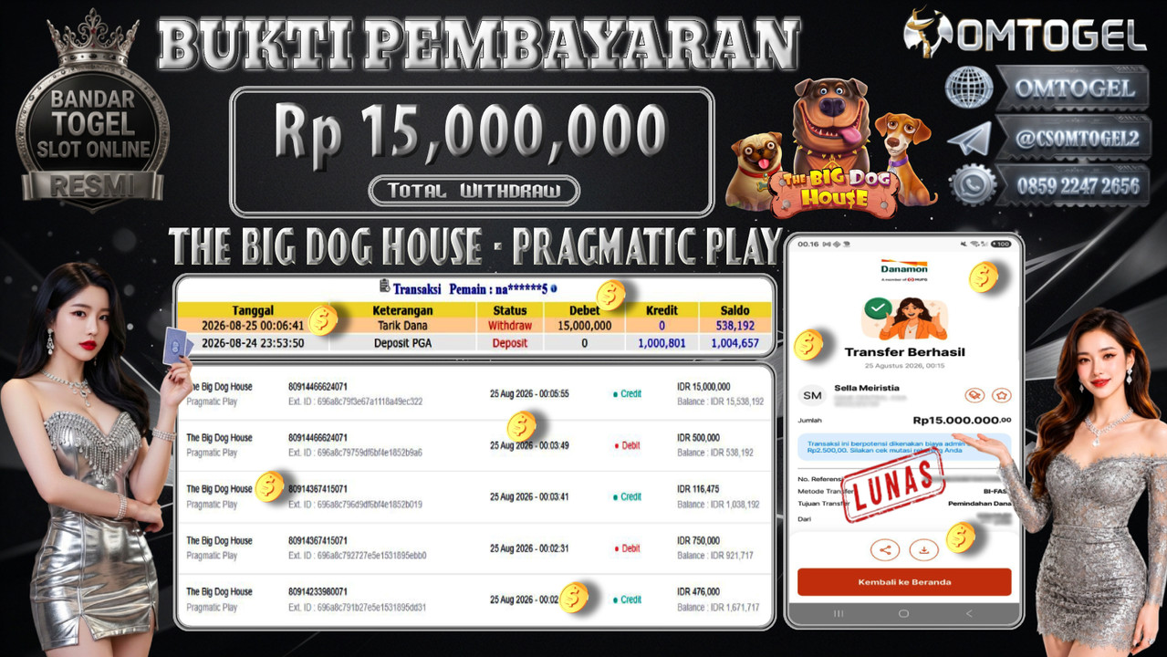 OMTOGEL JACKPOT PRAGMATIC PLAY THE BIG DOG HOUSE Rp,15,000,000,- DIBAYAR LUNAS