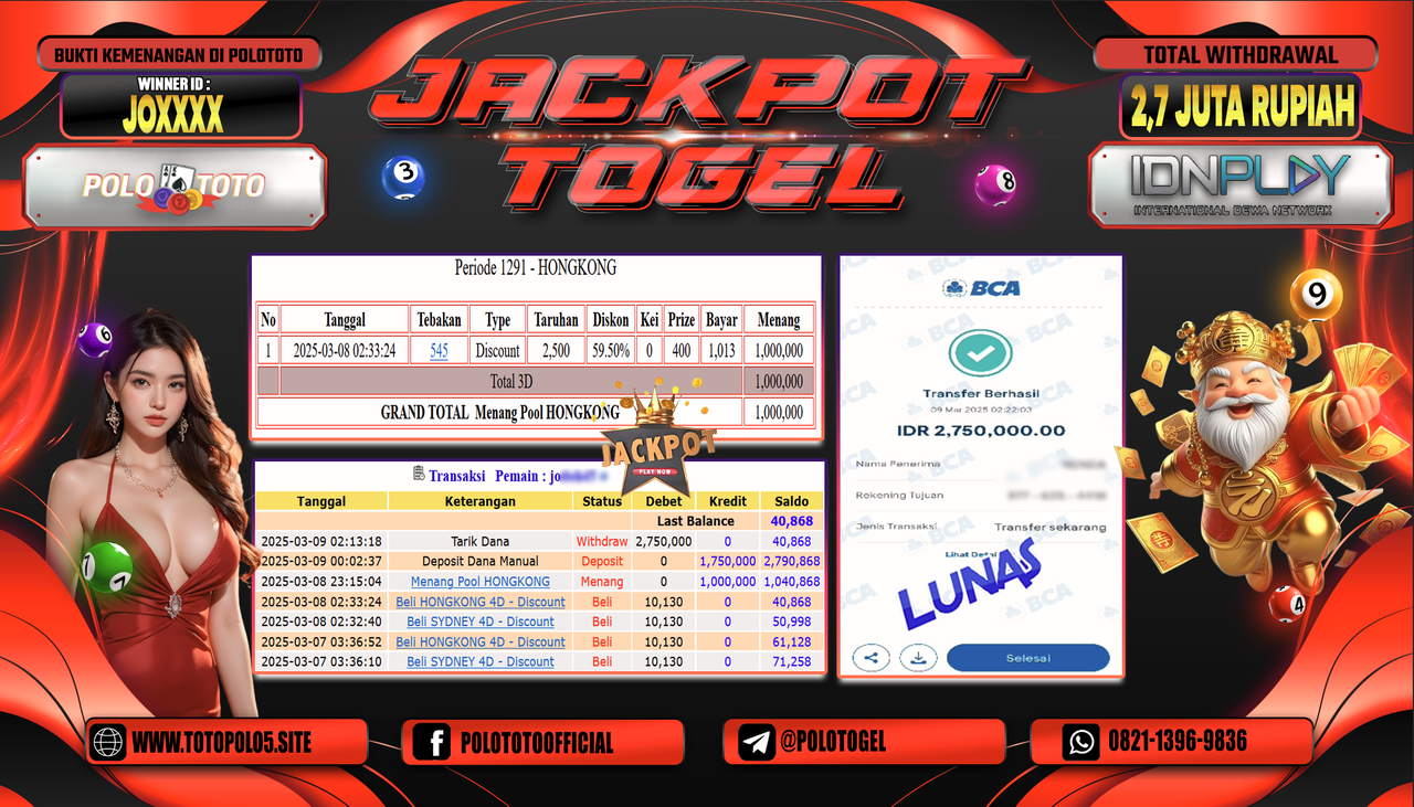 POLOTOTO JACKPOT TOGEL PASARAN HONGKONG Rp.2.750.000,-