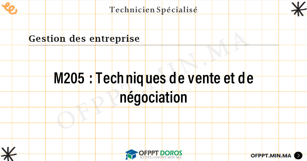 Sommaire détaillé du cours Techniques de vente et de négociation M205 OFPPT - Structure du module