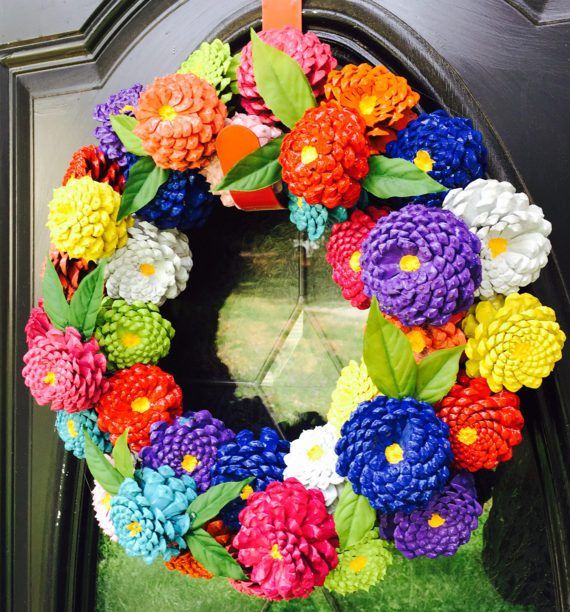 Colorful Pinecone Wreath