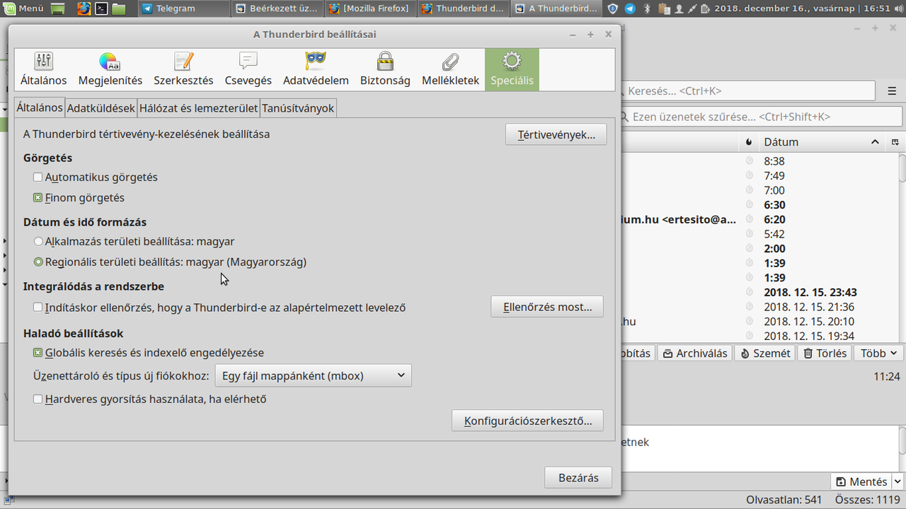 Thunderbird dátum formátum módosítása | Linux Mint Magyar Közösség
