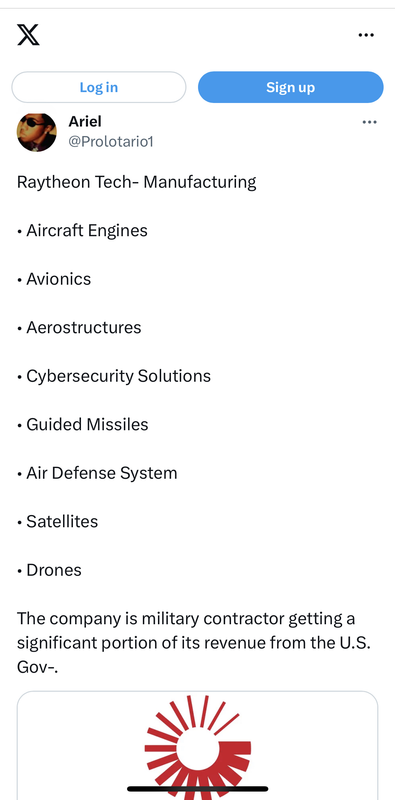 Ariel on Twitter Raytheon Tech- Manufacturing • Aircraft Engines • Avionics • Aerostructures • Cyber