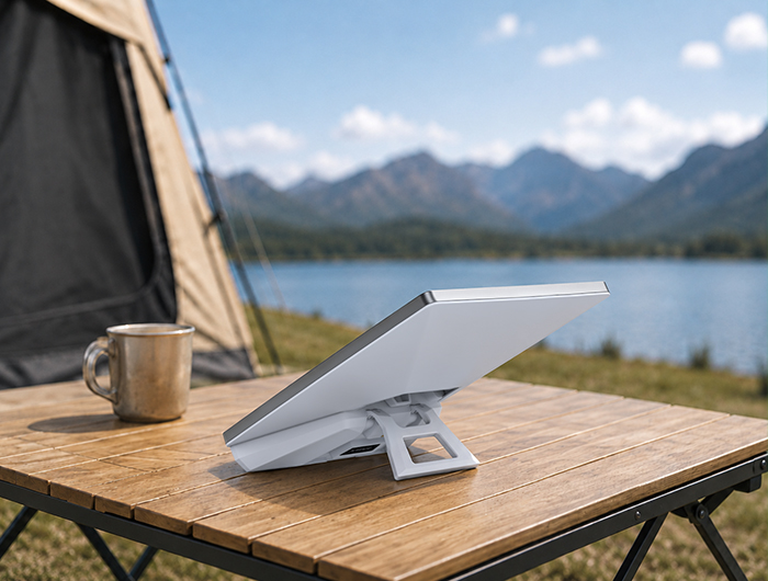 X6 on flat surface with foldable stand
