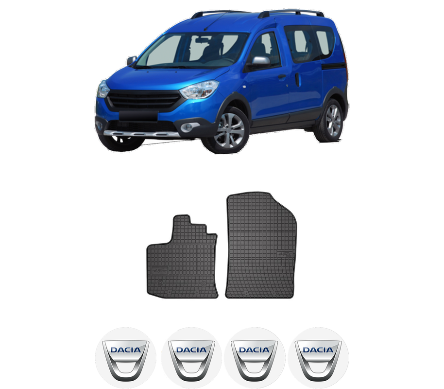Set covorase presuri DACIA DOKKER MPV (KE_) din 2012-2021, auto, din cauciuc thermoplastic, 4 Stickere auto cu DACIA