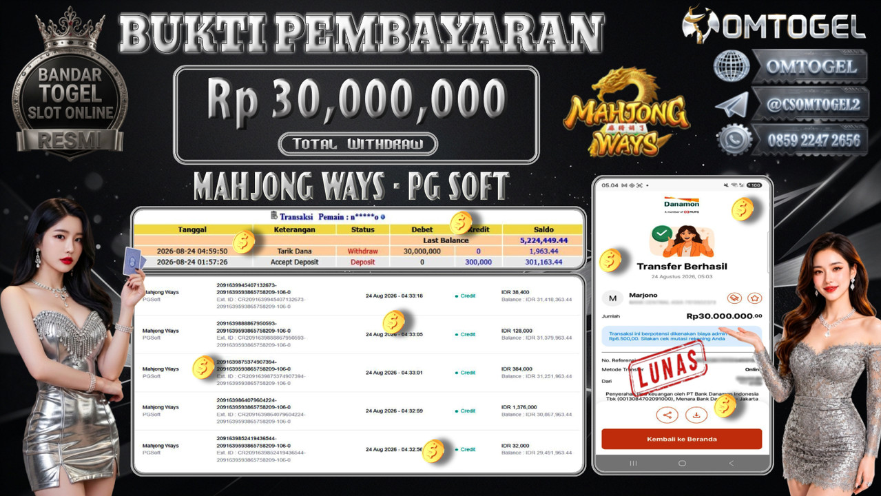 OMTOGEL JACKPOT PG SOFT MAHJONG WAYS Rp,30,000,000,- DIBAYAR LUNAS