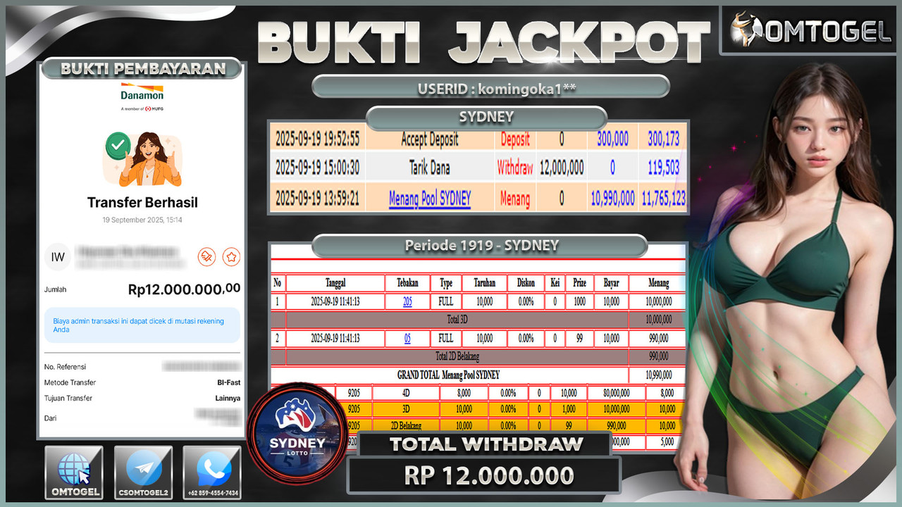 OMTOGEL JACKPOT SYDNEY 3D 2D 12 JUTA DI BAYAR LUNAS ,-