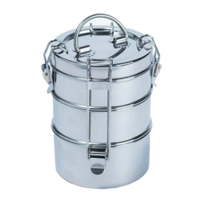 Stainless Steel Lunch Box 2 Tier Indian Tiffin Round Food Container Carrier Set
