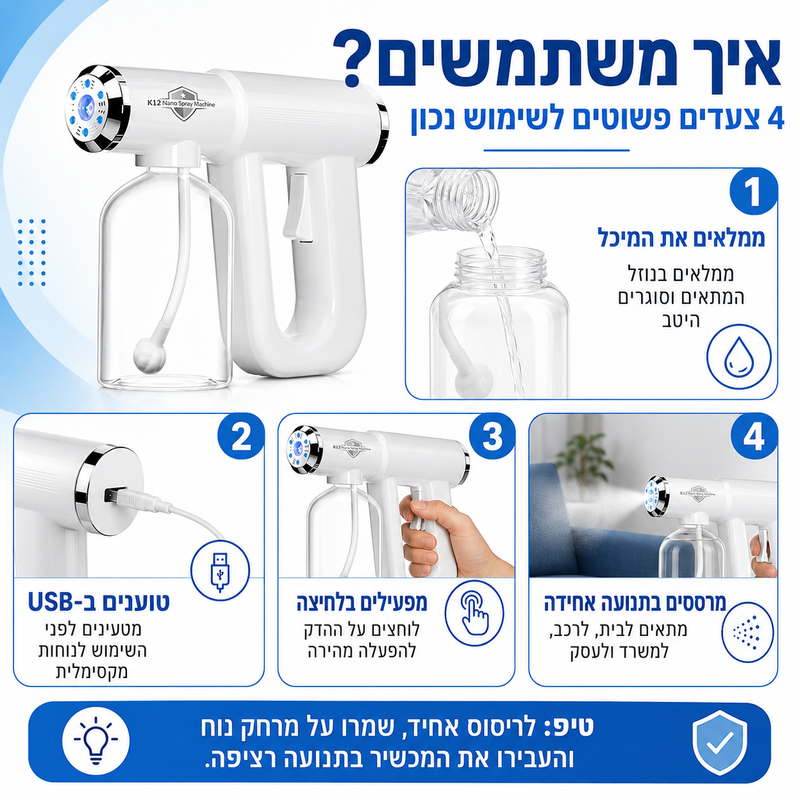 שימוש באקדח ריסוס ננו בבית