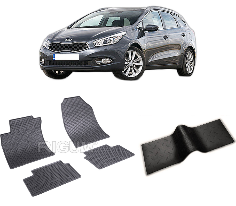 Set covorase auto KIA CEED III din 09.2018-PREZENT, cu covoras tunel median, CAROSERIE COMBI, Presuri cauciuc 100%, compatibil cu autoturismul KIA CEED III, Rigum
