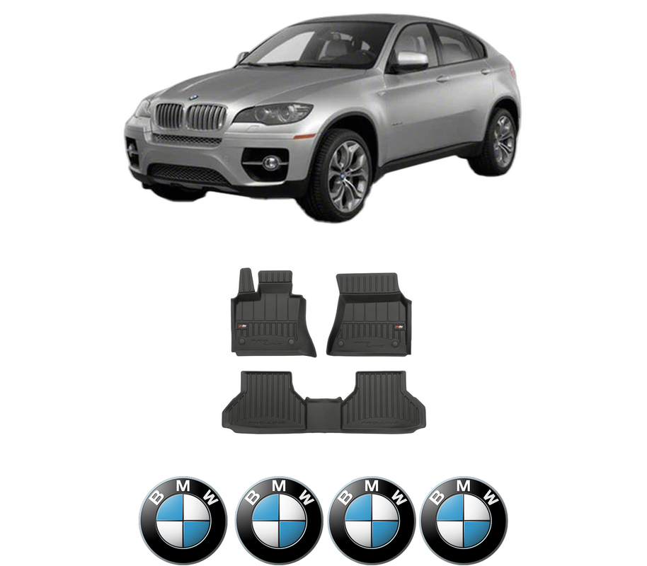 Set covorase presuri BMW Seria X6 (E71, E72) din 2007-2014, auto, din cauciuc thermoplastic, 4 Stickere auto cu BMW Seria