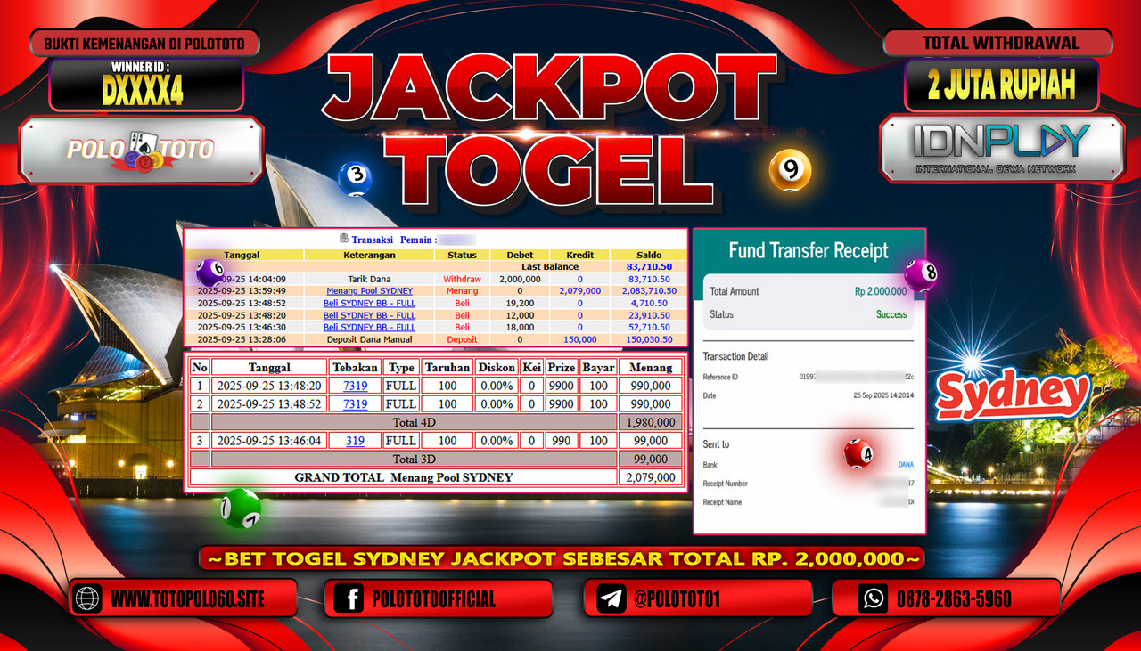 POLOTOTO JACKPOT TOGEL POOL SYDNEY Rp.2.000.000,- LUNAS