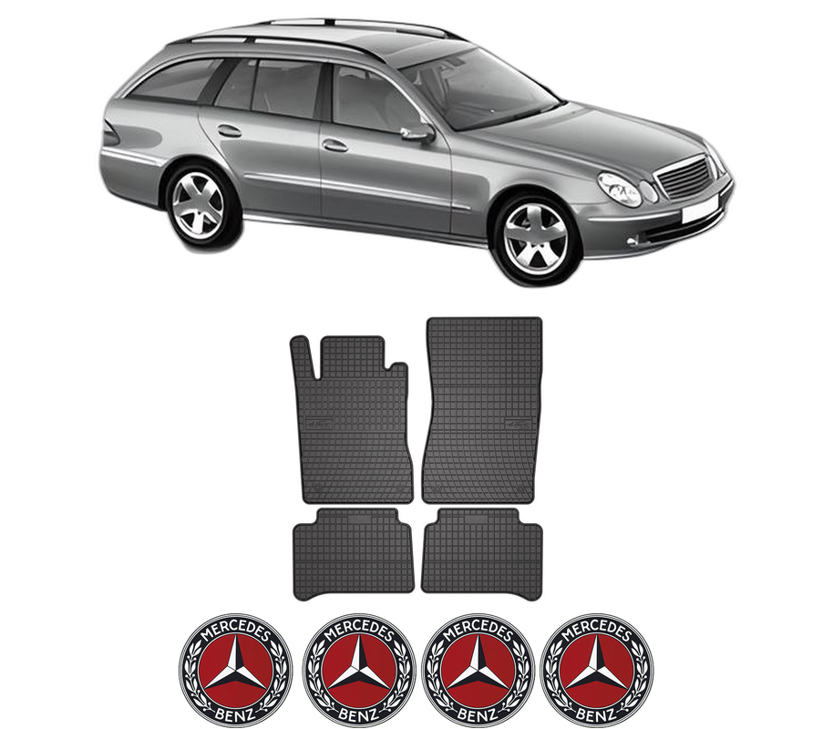 Set covorase presuri MERCEDES-BENZ E-CLASS T-Model (S211) din 2003-2009, auto, din cauciuc thermoplastic, 4 Stickere auto cu MERCEDES-BENZ