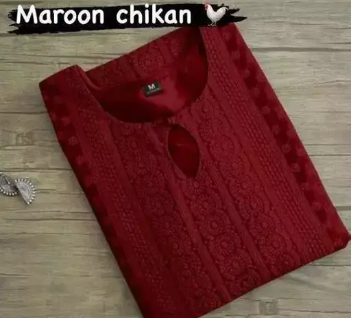 Trendy Chikan Embroidery Georgette Kurti Color Maroon (R109)