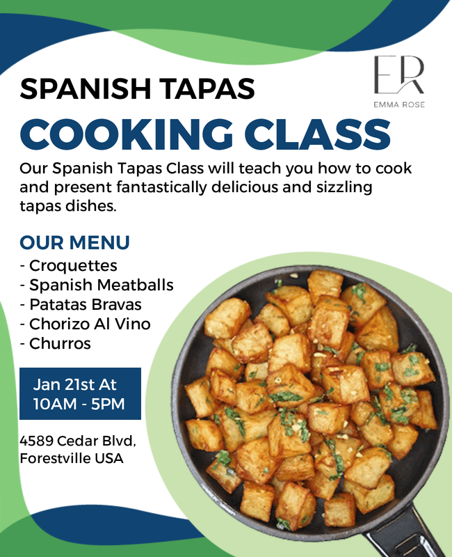 Spanish Tapas Cooking Class Flyer