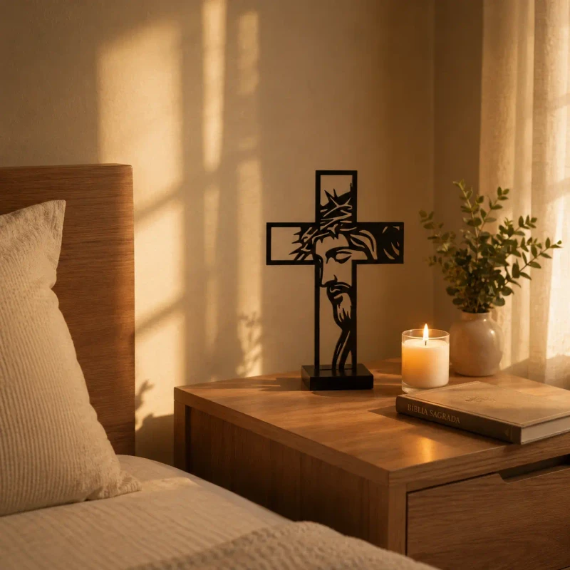 Escultura Face de Jesus no quarto
