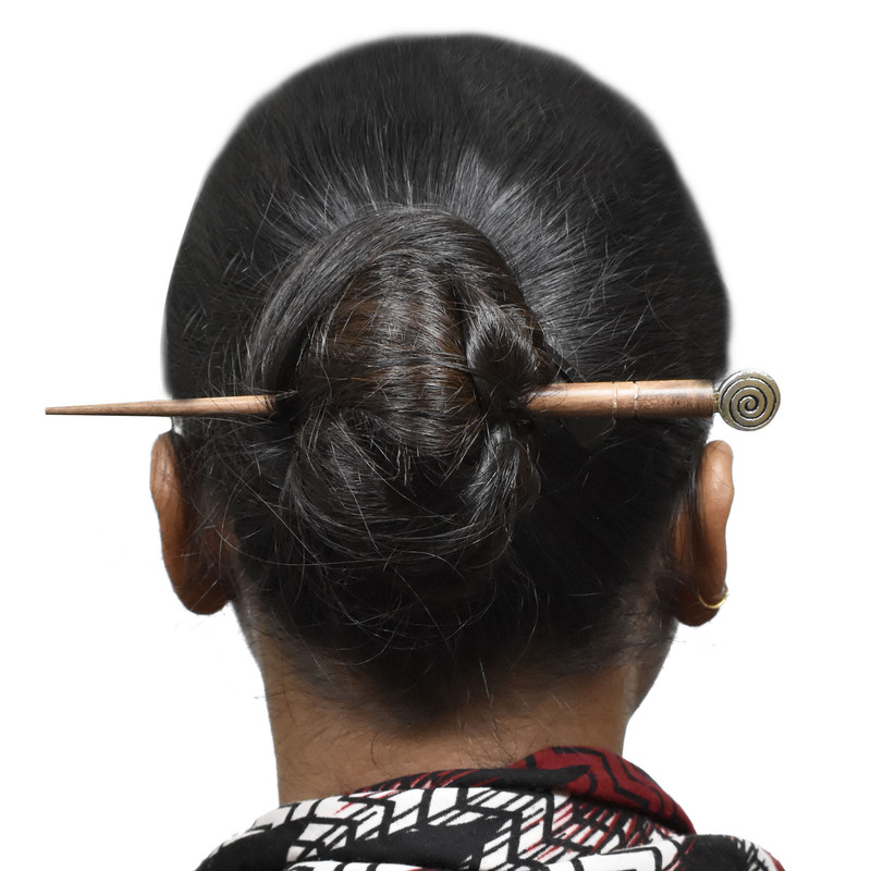 Women Juda Hair Pin Wood & Metal Handmade Beautiful Design Traditional Stick Pin - Picture 30 of 40
