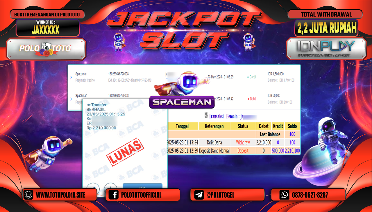 POLOTOTO JACKPOT SLOT SPACEMAN Rp.2.210.000,-