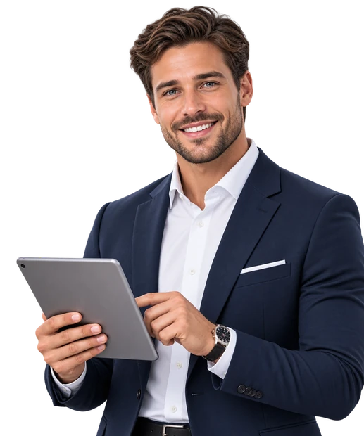 A Debt Resolution Lab client reviewing his loan options on a tablet