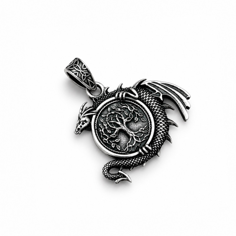 Серебряная подвеска-оберег Дракон с Деревом Жизни SVP