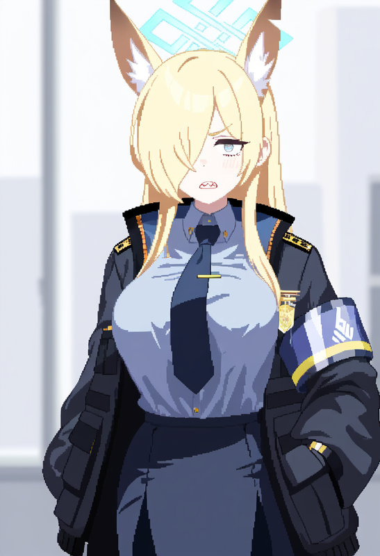 1girl, kanna (blue archive), {{{{pixel art}}}}, flat colors, best quality, amazi s-3600729679