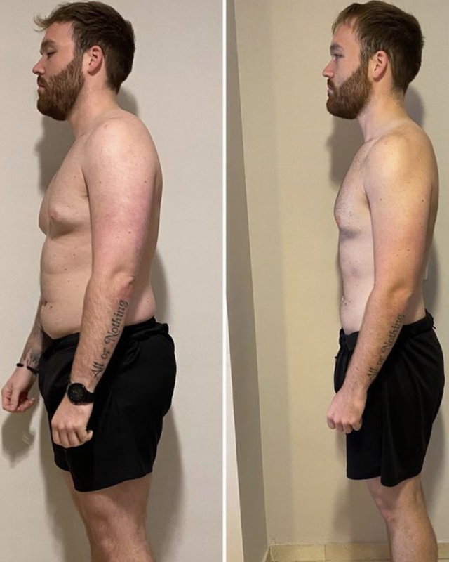 Homem antes e depois da dieta low carb