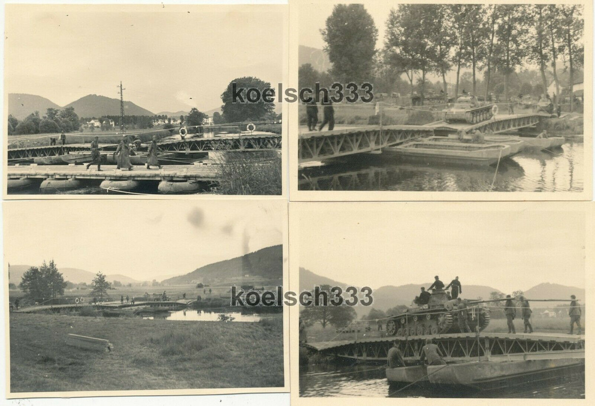4 Fotos Panzer auf Pionier K-Brücke über die Mosel in Remiremont Frankreich 1940