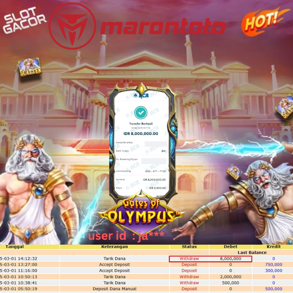 Bukti Kemenangan Member Marontoto Sebesar 8,000,000 JuTa