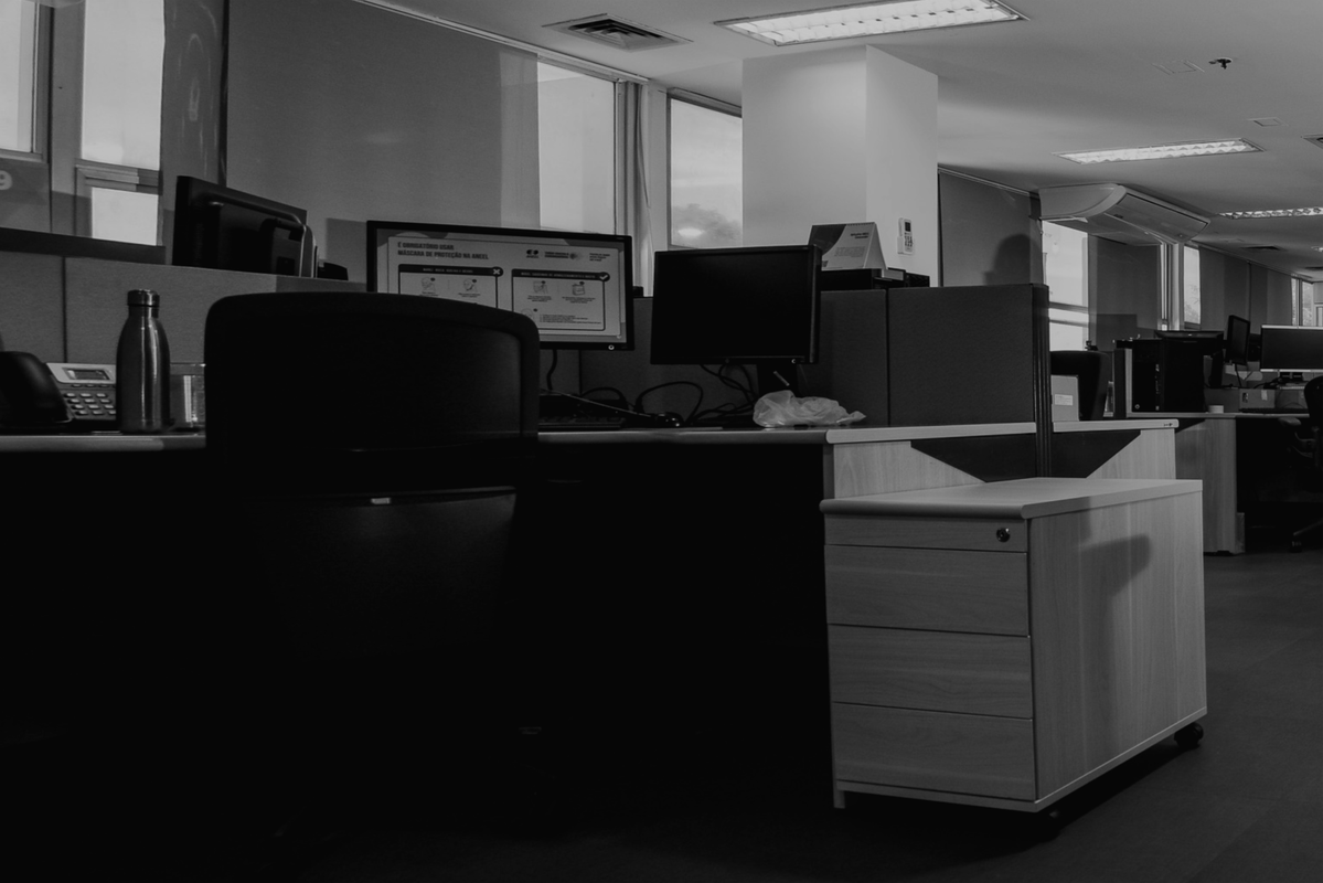 black and white office