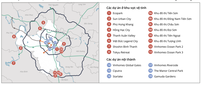 cac du an bds quanh ha noi Làn sóng phát triển bất động sản ở các tỉnh vệ tinh Hà Nội