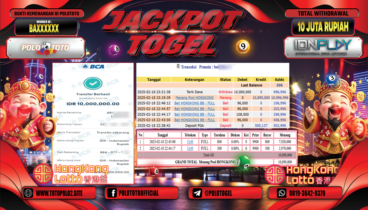 POLOTOTO JACKPOT TOGEL PASARAN HONGKONG Rp.10.000.000,-