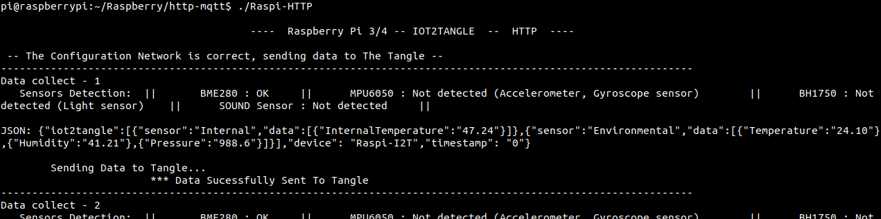 Raspberry with BME280 sending data to the Tangle