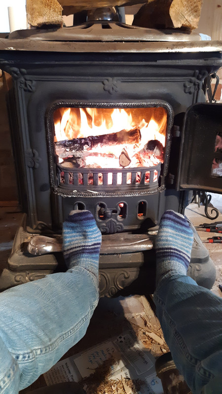 wood stove and wool socks