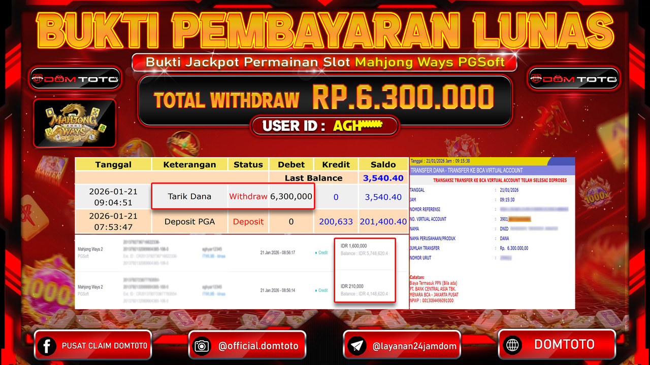 JACKPOT SLOT Mahjong Ways  PGSoft 21 JANUARI 2026