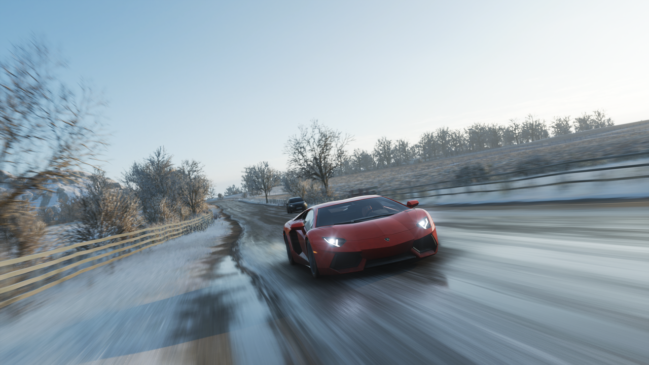 Lambo Aventador winter road