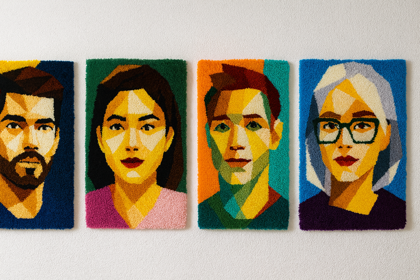 Polygon Porträt Teppich – Low-Poly Portrait als handgetufteter Teppich von SideSocks