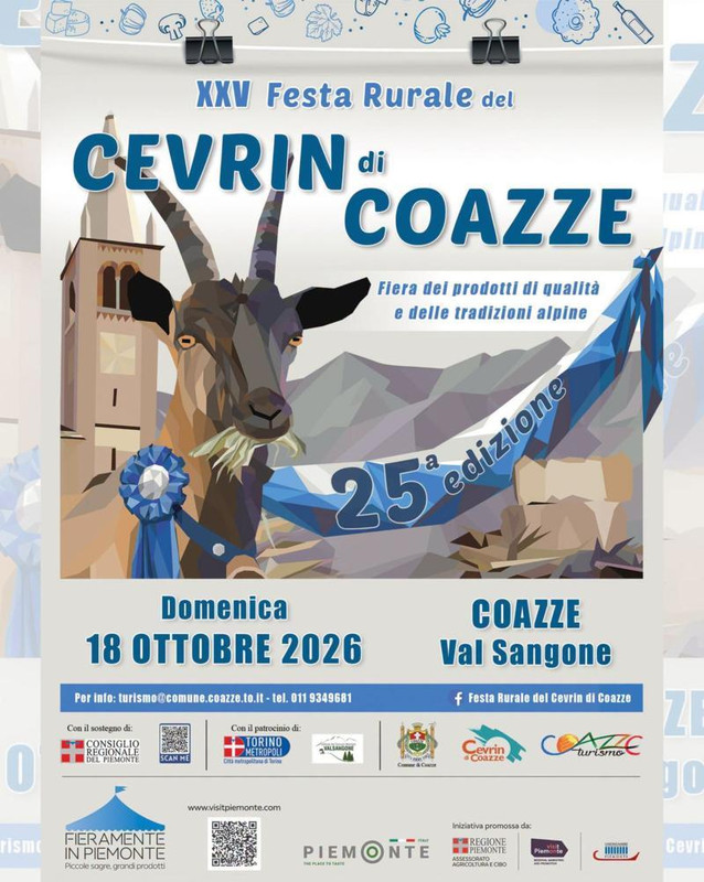 Domenica 18 ottobre 2026 la XXV Festa rurale del Cevrin di Coazze (To)